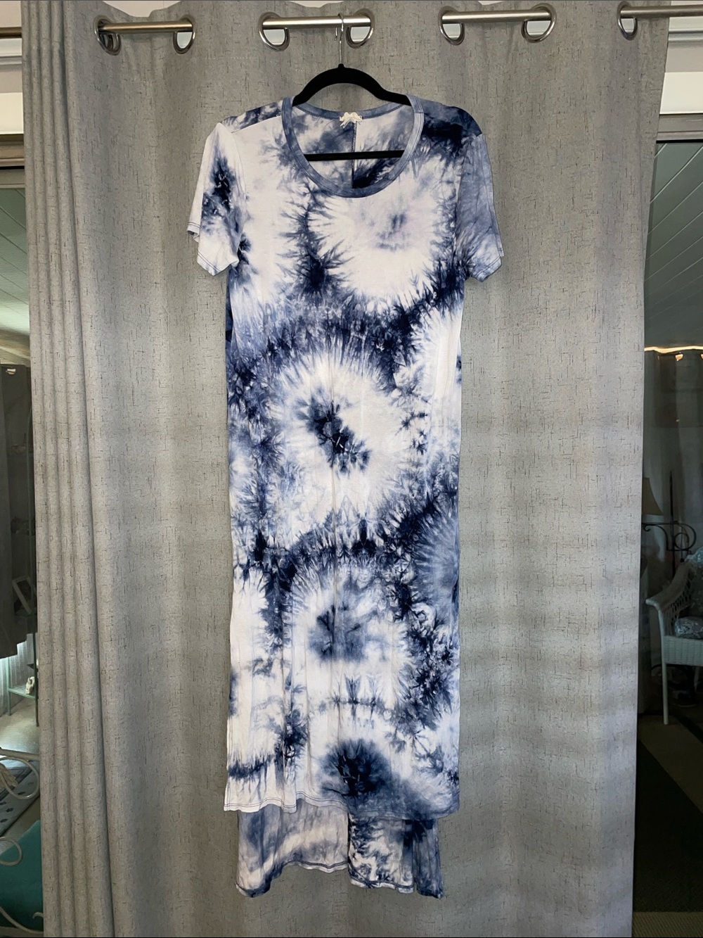 Caution To The Wind Navy & White Tie-Dye High-Low Midi Dress